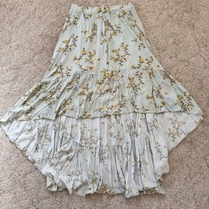 Xhilaration Floral High-Low Ruffle Hem Skirt Blue & Yellow Roses Women’s Small